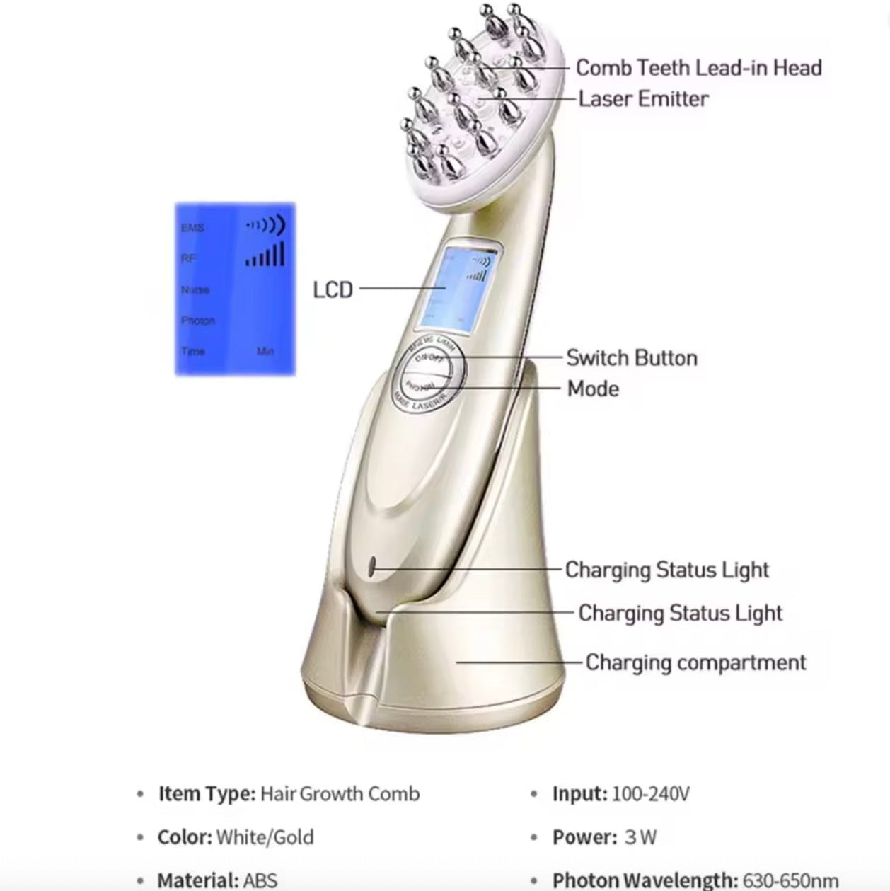 Brosse de Stimulation Capillaire Multifonction – Technologie Laser &amp; Microcourant EMS
