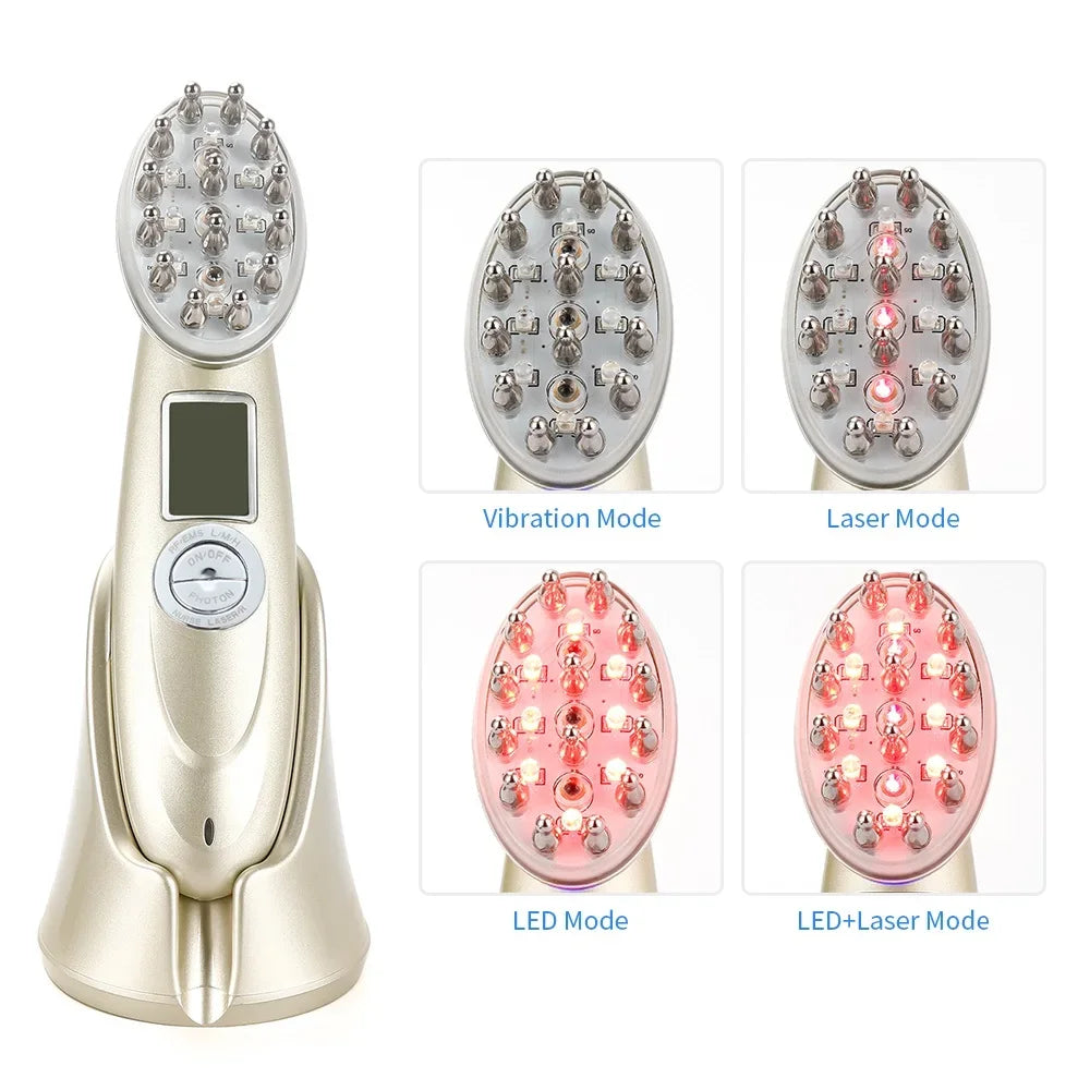 Brosse de Stimulation Capillaire Multifonction – Technologie Laser &amp; Microcourant EMS