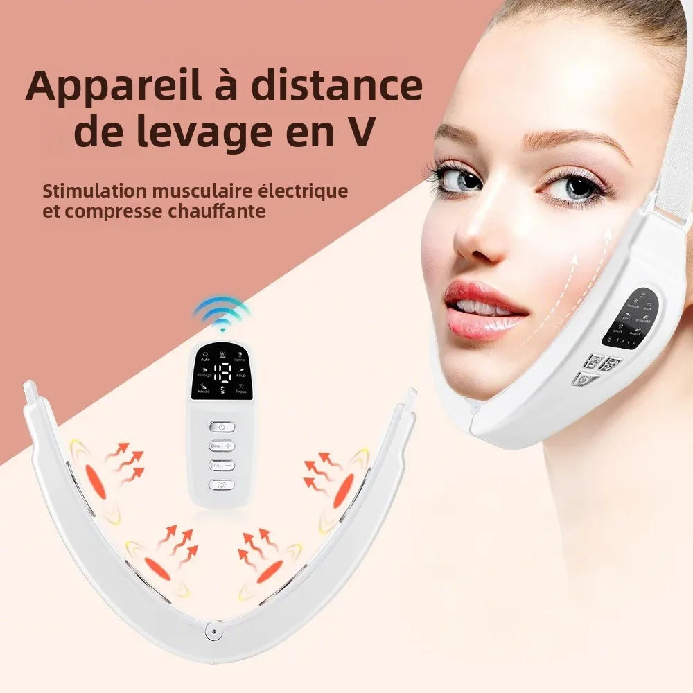 Appareil de Lifting Visage V à Distance – EMS + Chaleur - Réduction du Double Menton &amp; Raffermissement
